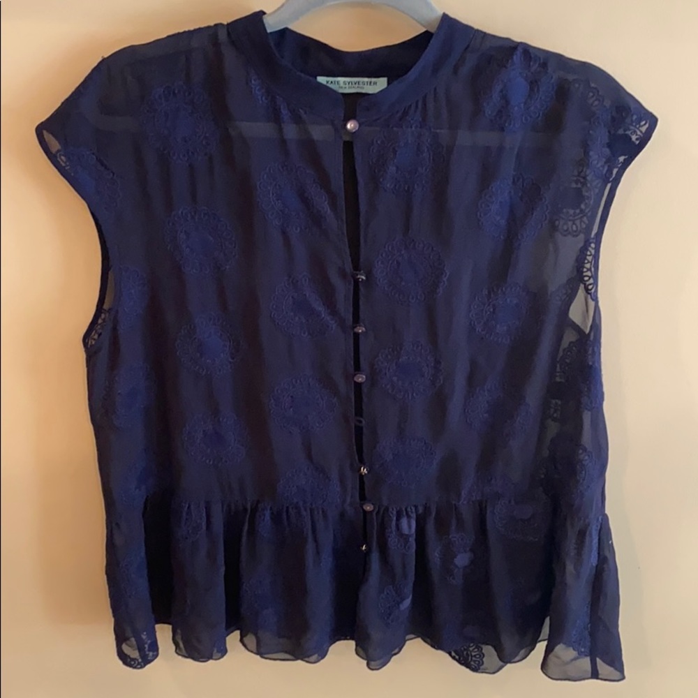 Kate Sylvester Blouse Blue Floral Size Large